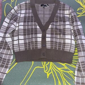 Plaid Brown and White Women's Sweater